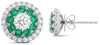 ESTATE .86CT DIAMOND & AAA EMERALD 14KT WHITE GOLD 3D ROUND FLOWER STUD EARRINGS