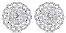 ESTATE LARGE 2.69CT DIAMOND 18KT WHITE GOLD 3D CLUSTER FLOWER STUD EARRINGS