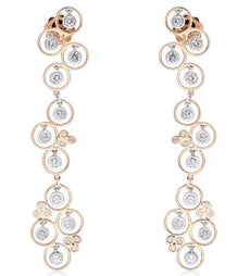 ESTATE 1.02CT DIAMOND 18KT ROSE GOLD 3D ETOILE CIRCULAR FLOWER HANGING EARRINGS
