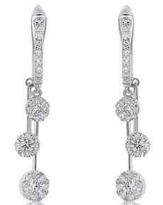 ESTATE .82CT DIAMOND 18KT WHITE GOLD 3D MULTI FLOWER CHANDELIER HANGING EARRINGS