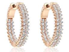 ESTATE 1.84CT DIAMOND 18KT ROSE GOLD 3D CLASSIC TWO ROW FUN HANIGNG EARRINGS
