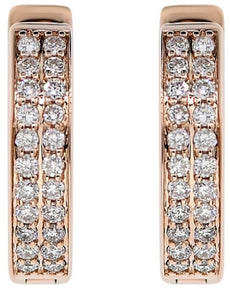 .32CT DIAMOND 18KT ROSE GOLD 3D DOUBLE ROW CLASSIC CHANNEL PRONG HUGGIE EARRINGS