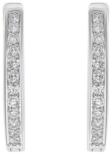 ESTATE .27CT DIAMOND 18KT WHITE GOLD 3D CLASSIC CHANNEL PRONG HUGGIE EARRINGS