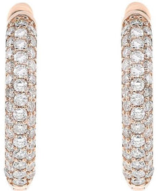 ESTATE .59CT DIAMOND 18KT ROSE GOLD 3D THREE ROW CLASSIC PAVE HUGGIE EARRINGS