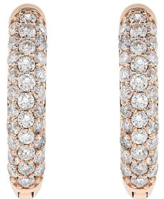 ESTATE .46CT DIAMOND 18KT ROSE GOLD 3D THREE ROW CLASSIC PAVE HUGGIE EARRINGS