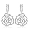 ESTATE 1.33CT DIAMOND 18KT WHITE GOLD 3D HANDCRAFTED FLOWER HANGING EARRINGS