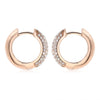 ESTATE WIDE .89CT DIAMOND 18KT ROSE GOLD MULTI ROW CLASSIC PAVE HUGGIE EARRINGS