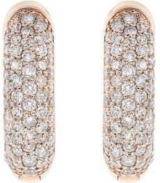 ESTATE WIDE .89CT DIAMOND 18KT ROSE GOLD MULTI ROW CLASSIC PAVE HUGGIE EARRINGS