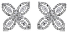 1.14CT DIAMOND 18KT WHITE GOLD ROUND & MARQUISE 4 LEAF CLOVER LOVE STUD EARRINGS