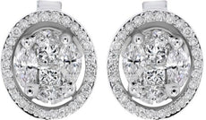 ESTATE 1.05CT DIAMOND 18K WHITE GOLD 3D ROUND CLUSTER HALO CLASSIC STUD EARRINGS