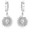 LARGE 1.80CT DIAMOND 18KT WHITE GOLD ROUND & PEAR SHAPE FLOWER HANGING EARRINGS