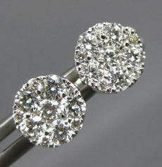 ESTATE LARGE .75CT ROUND DIAMOND 18KT WHITE GOLD CLASSIC FLOWER CLUSTER EARRINGS