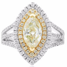 ESTATE LARGE 2.37CT WHITE & FANCY YELLOW DIAMOND 18KT WHITE GOLD ENGAGEMENT RING