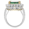 ESTATE LARGE 9.6CT DIAMOND & AAA EMERALD 18K 2 TONE GOLD 3D HALO ENGAGEMENT RING