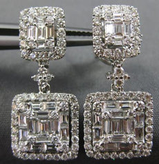 ESTATE LARGE 2.32CT DIAMOND 18KT WHITE GOLD 3D CLUSTER SQUARE HANGING EARRINGS