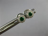 ESTATE SMALL .20CT DIAMOND & AAA EMERALD 18K WHITE GOLD ROUND HALO STUD EARRINGS