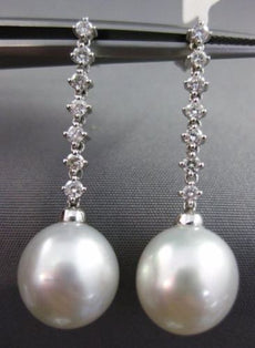 ESTATE .42CT DIAMOND & SOUTH SEA PEARL 18KT WHITE GOLD CLASSIC HANGING EARRINGS