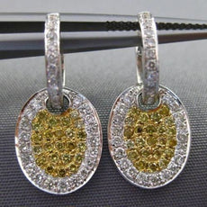 ESTATE .80CT WHITE & FANCY YELLOW DIAMOND 18KT WHITE GOLD OVAL HANGING EARRINGS