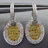 ESTATE .80CT WHITE & FANCY YELLOW DIAMOND 18KT WHITE GOLD OVAL HANGING EARRINGS