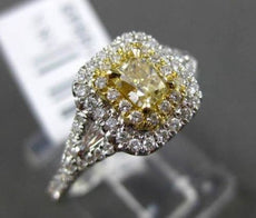 ESTATE .78CT WHITE & FANCY YELLOW DIAMOND 18K 2TONE GOLD FILIGREE ENGAGMENT RING