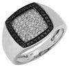 WIDE .75CT WHITE & BLACK DIAMOND 14K WHITE GOLD 3D CLASSIC PAVE SQUARE MENS RING