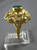 ANTIQUE LARGE .91CT OLD MINE DIAMOND & AAA EMERALD 14KT YELLOW GOLD FLOWER RING