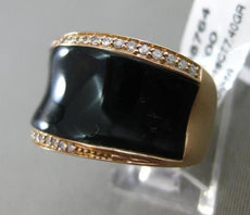 ESTATE WIDE .18CT DIAMOND 14KT ROSE GOLD 3D BLACK ENAMEL CONCAVE RING 13mm WIDE