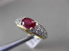 ESTATE 1.68CT DIAMOND & AAA OVAL RUBY PLATINUM 18K YELLOW GOLD ENGAGEMENT RING