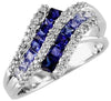 1.25CT DIAMOND & AAA BLUE SAPPHIRE 14KT WHITE GOLD RAINBOW ROUND & PRINCESS RING