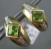 ESTATE WIDE 1.08CT DIAMOND & AAA PERIDOT 14KT YELLOW GOLD HEART HUGGIE EARRINGS