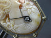 ANTIQUE LARGE .07CT DIAMOND CLASSIC LADY FLOWER CAMEO PIN PENDANT #21437