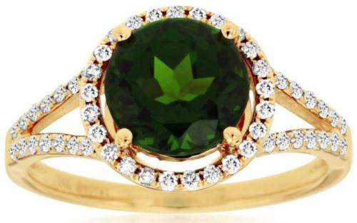 ESTATE 2.31CT DIAMOND & AAA CHROME DIOPSIDE 14K YELLOW GOLD HALO ENGAGEMENT RING