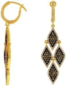 ESTATE 1.6CT WHITE & CHOCOLATE FANCY DIAMOND 14K YELLOW GOLD CHANDELIER EARRINGS