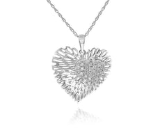 ESTATE .17CT ROUND DIAMOND 14KT WHITE GOLD 3D FUN DOUBLE HEART PAVE LOVE PENDANT
