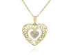 ESTATE .05CT DIAMOND 14KT YELLOW GOLD DOUBLE HEART FILIGREE LOVE HEART PENDANT