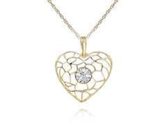ESTATE .05CT DIAMOND 14KT YELLOW GOLD 3D WEB OPEN FILIGREE HEART LOVE PENDANT