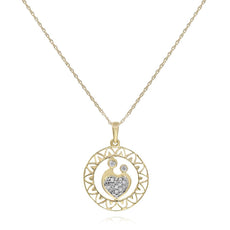 ESTATE .08CT DIAMOND 14KT YELLOW GOLD 3D DOUBLE LOVE BIRD CIRCULAR FUN PENDANT