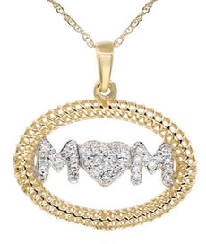 ESTATE .12CT ROUND CUT DIAMOND 14KT YELLOW GOLD 3D OVAL HEART MOM HEART PENDANT