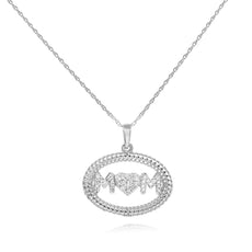 ESTATE .12CT DIAMOND 14KT WHITE GOLD 3D CLASSIC MOM OVAL LOVE PENDANT
