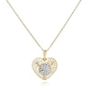 ESTATE .10CT DIAMOND 14KT YELLOW GOLD 3D HEART MULTI LEAF FILIGREE LOVE PENDANT