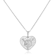 ESTATE .18CT DIAMOND 14KT WHITE GOLD 3D HEART MULTI LEAF FILIGREE LOVE PENDANT