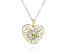 .34CT DIAMOND & AAA PERIDOT 14KT YELLOW GOLD 3D MULTI HEART LEAF FUN PENDANT