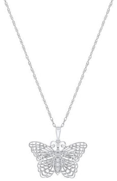 ESTATE .06CT DIAMOND 14KT WHITE GOLD 3D CLASSIC BUTTERFLY LOVE PENDANT