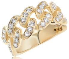WIDE 1.24CT DIAMOND 18KT YELLOW GOLD MULTI LINKS SEMI ETERNITY ANNIVERSARY RING