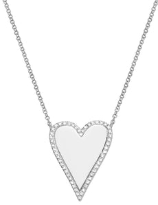 ESTATE .16CT DIAMOND 14KT WHITE GOLD 3D CLASSIC SINGLE HEART LOVE NECKLACE