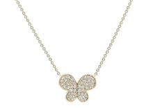 1.13CT DIAMOND 18KT YELLOW GOLD 3D CLASSIC BUTTERFLY DOUBLE HEART LOVE NECKLACE