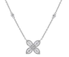 .51CT DIAMOND 18KT WHITE GOLD ROUND & MARQUISE FLOWER BY THE YARD LOVE NECKLACE