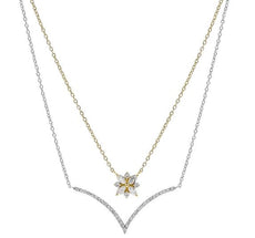 .46CT DIAMOND 18KT TWO TONE GOLD ROUND & MARQUISE FLOWER V SHAPE FUN NECKLACE