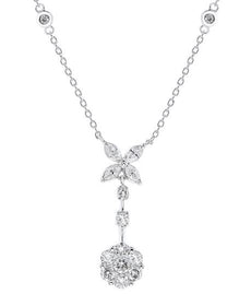 .87CT DIAMOND 18K WHITE GOLD ROUND & MARQUISE FLOWER BY THE YARD LARIAT NECKLACE