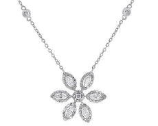 .80CT ROUND & MARQUISE DIAMOND 18KT WHITE GOLD 3D FLOWER BY THE YARD NECKLACE